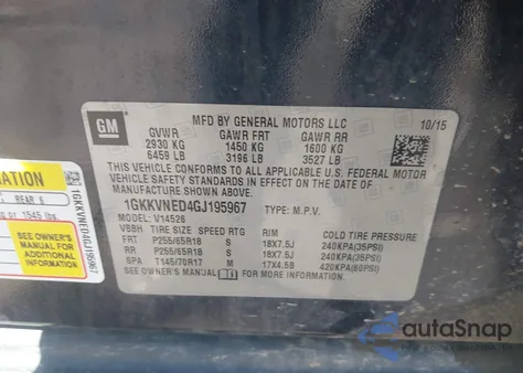 2016 GMC Acadia Sle-1 z USA, uszkodzony, nr VIN 1GKKVNED4GJ195967